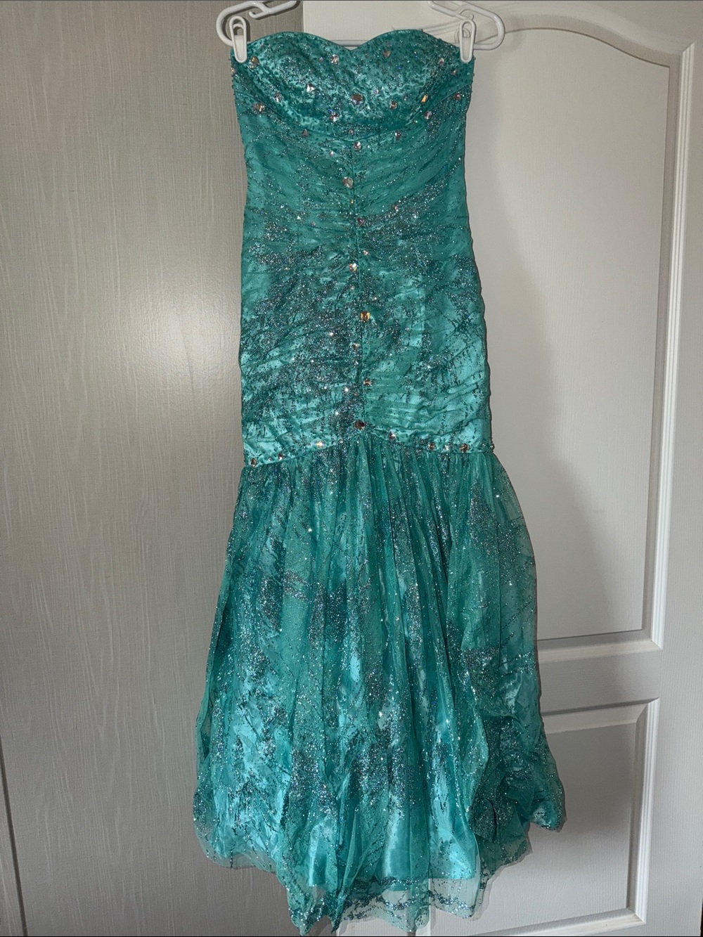 Deb Strapless Teal Sequin Mermaid Dress